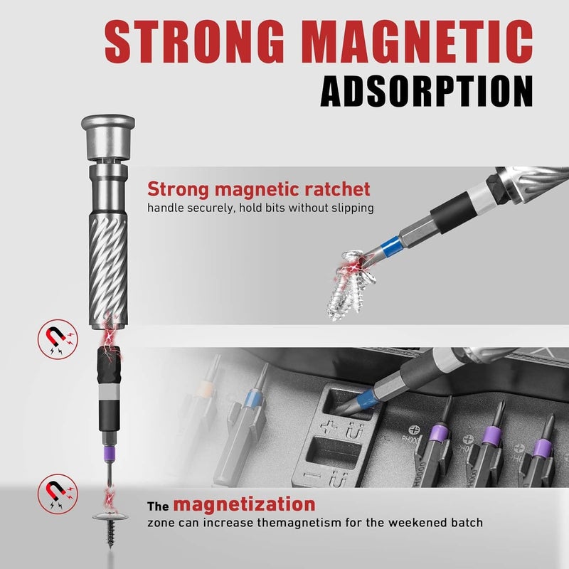 VMAN Ratchet Screwdriver Set, 100 in 1 magnetic Screwdriver sets, S2 Steel Bits, DIY Combination Flexible Shaft, Suitable for Furniture Assembly, Precision Electrical Appliance Repair, Bicycle Tools - Image 5